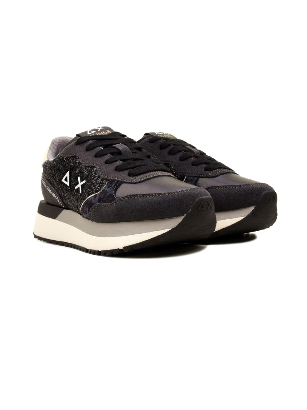 Sneaker Donna Big Ally Glitter Nera, con inserto animalier e suola in gomma