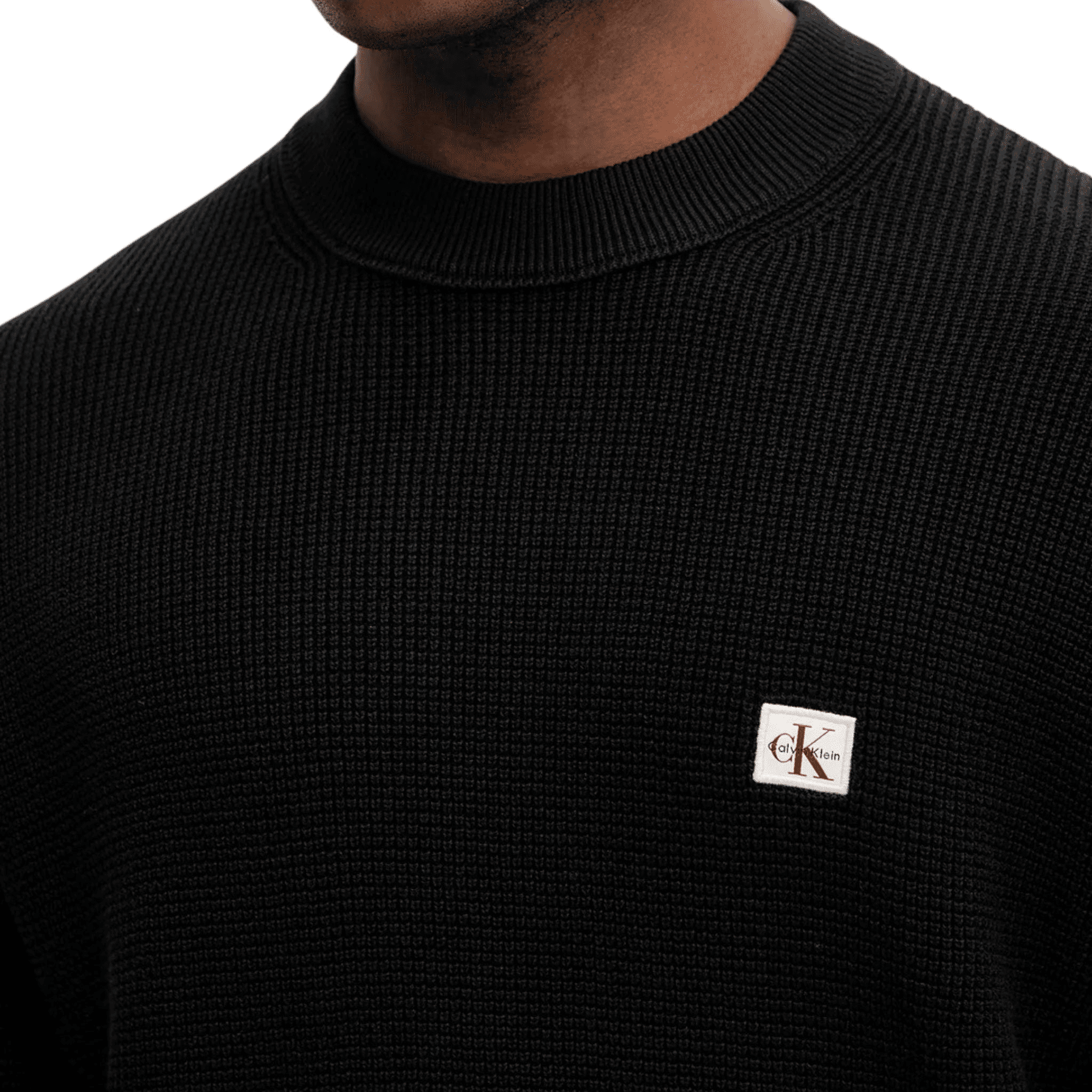 Maglia Uomo in cotone waffel Nero dettaglio