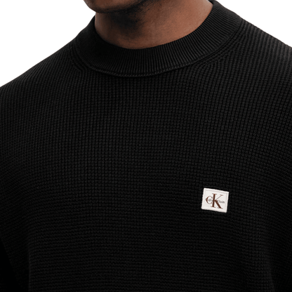 Maglia Uomo in cotone waffel Nero dettaglio