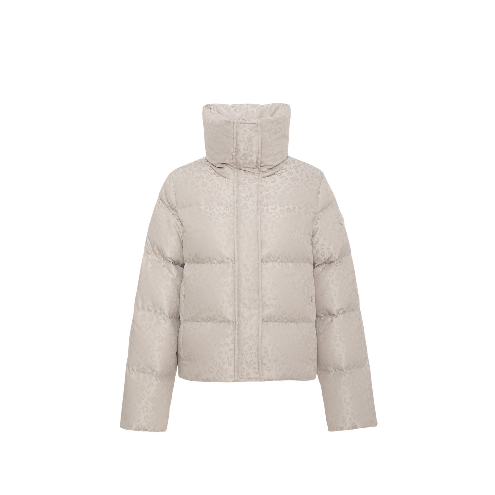 Donna Piumino Corto Beige animalier con maxi collo