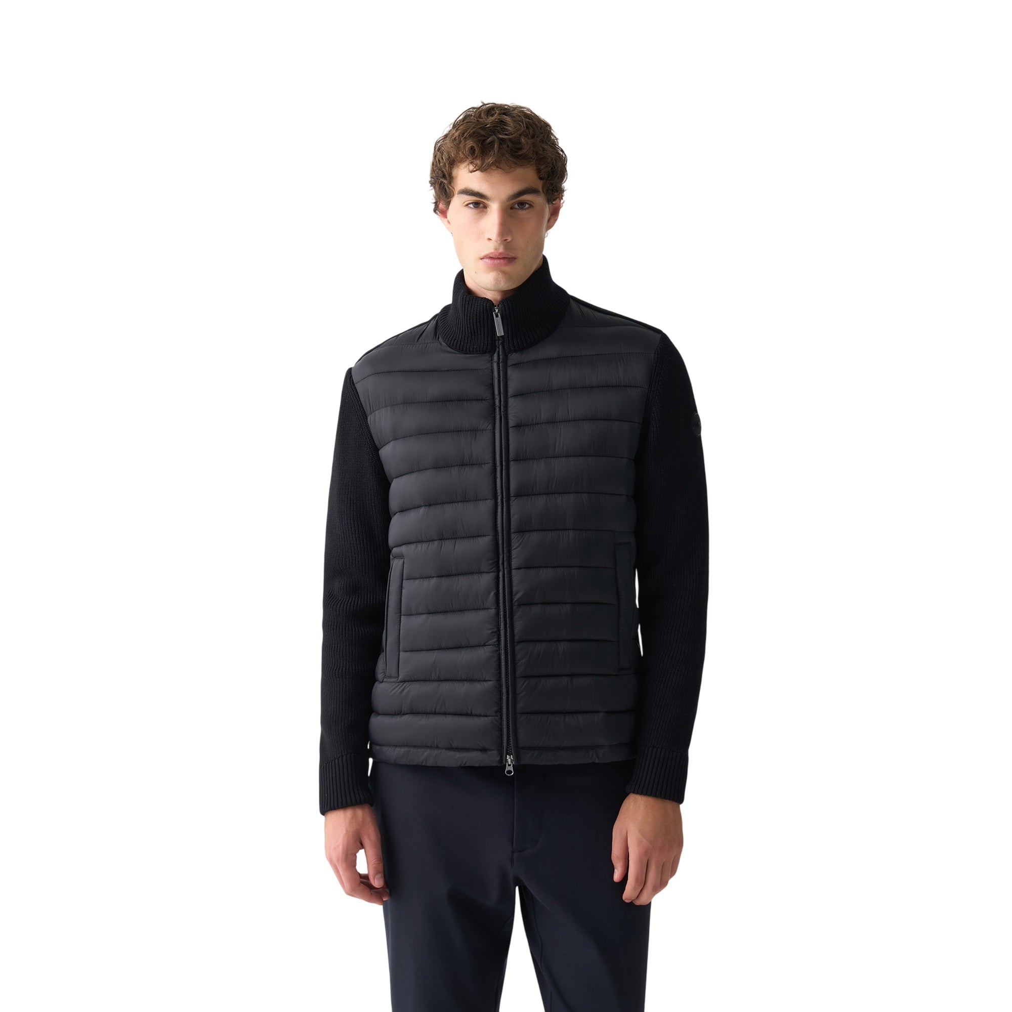 Giubbino Uomo con maniche in maglia Nero modello frontale