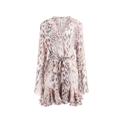 Abito Donna con uno scollo a V incrociato e fantasia animalier all over