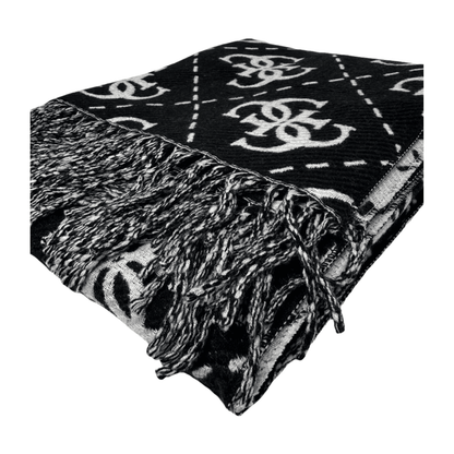 Sciarpa Donna Nera, con motivo logo 4G e frange sul fondo