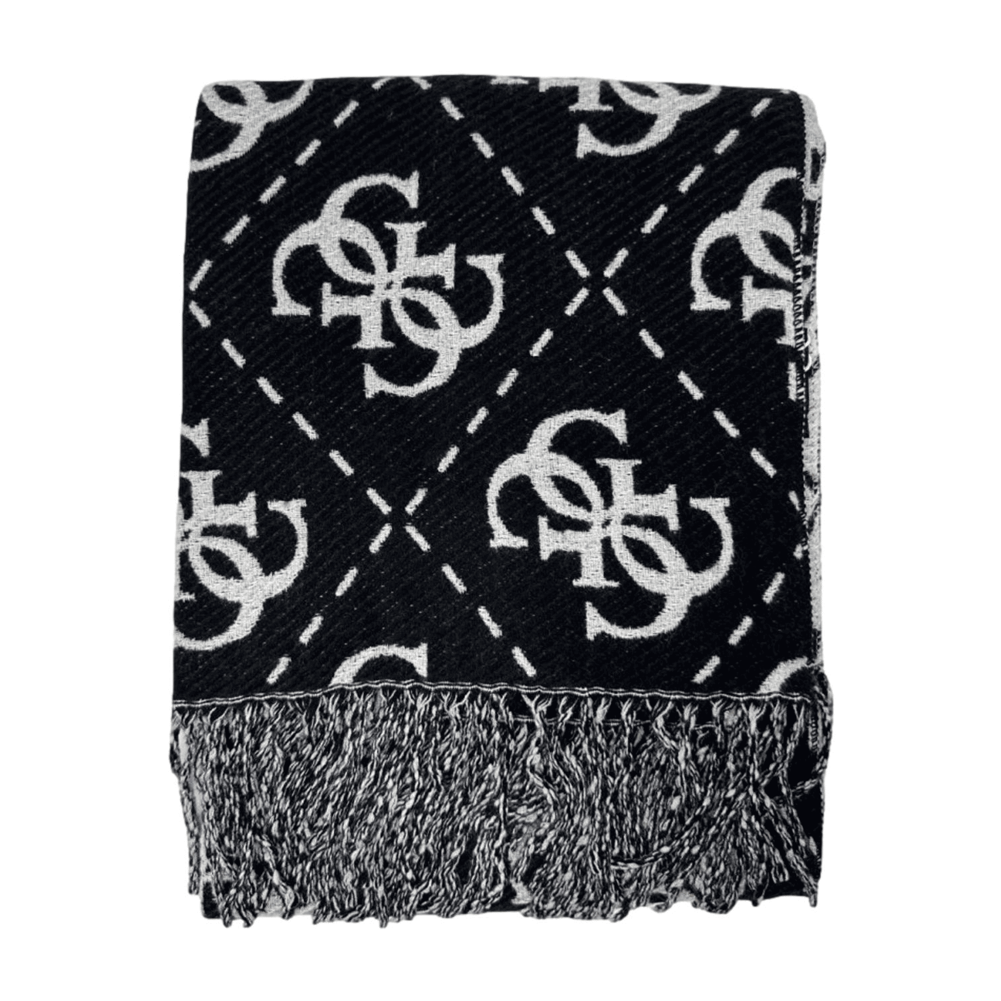 Sciarpa Donna Nera, con motivo logo 4G e frange sul fondo