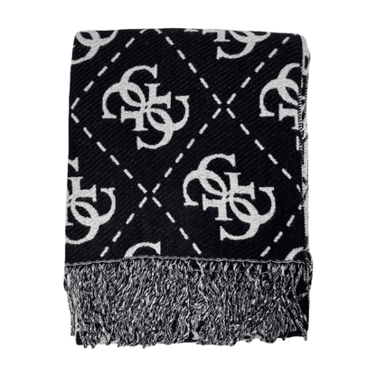 Sciarpa Donna Nera, con motivo logo 4G e frange sul fondo