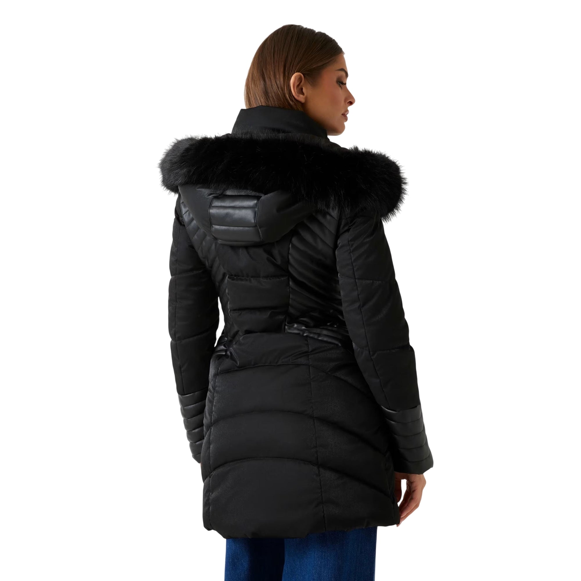 Piumino Donna New Oxana lungo, con pelliccia sintetica tono su tono 