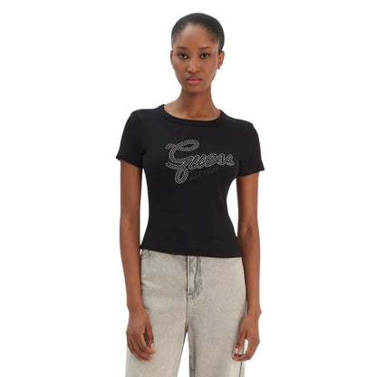 T-shirt donna con logo in strass Nero