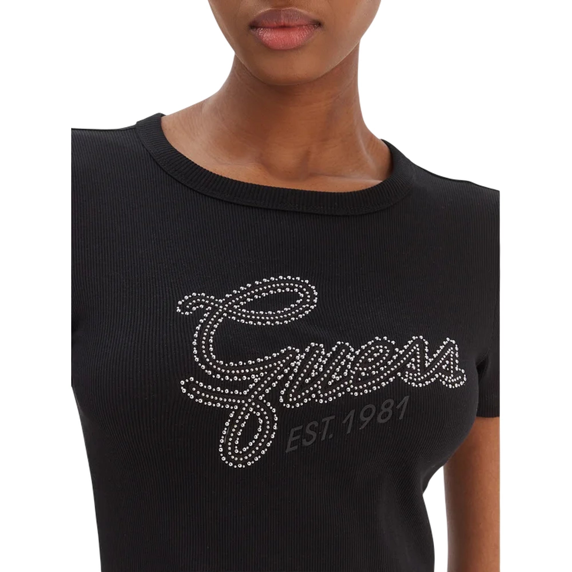 T-shirt donna con logo in strass Nero