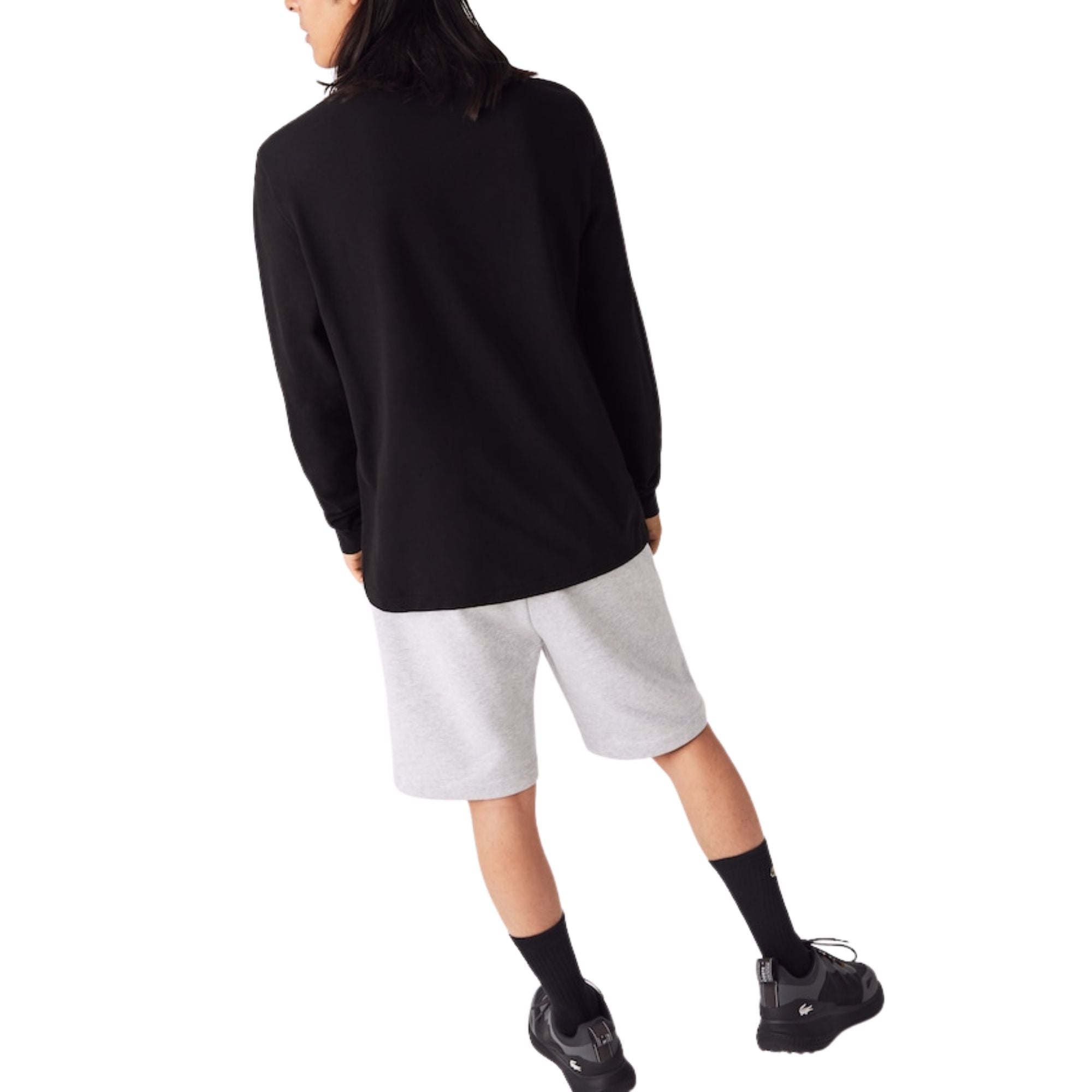 Polo Uomo in cotone nero a maniche lunghe modello retro
