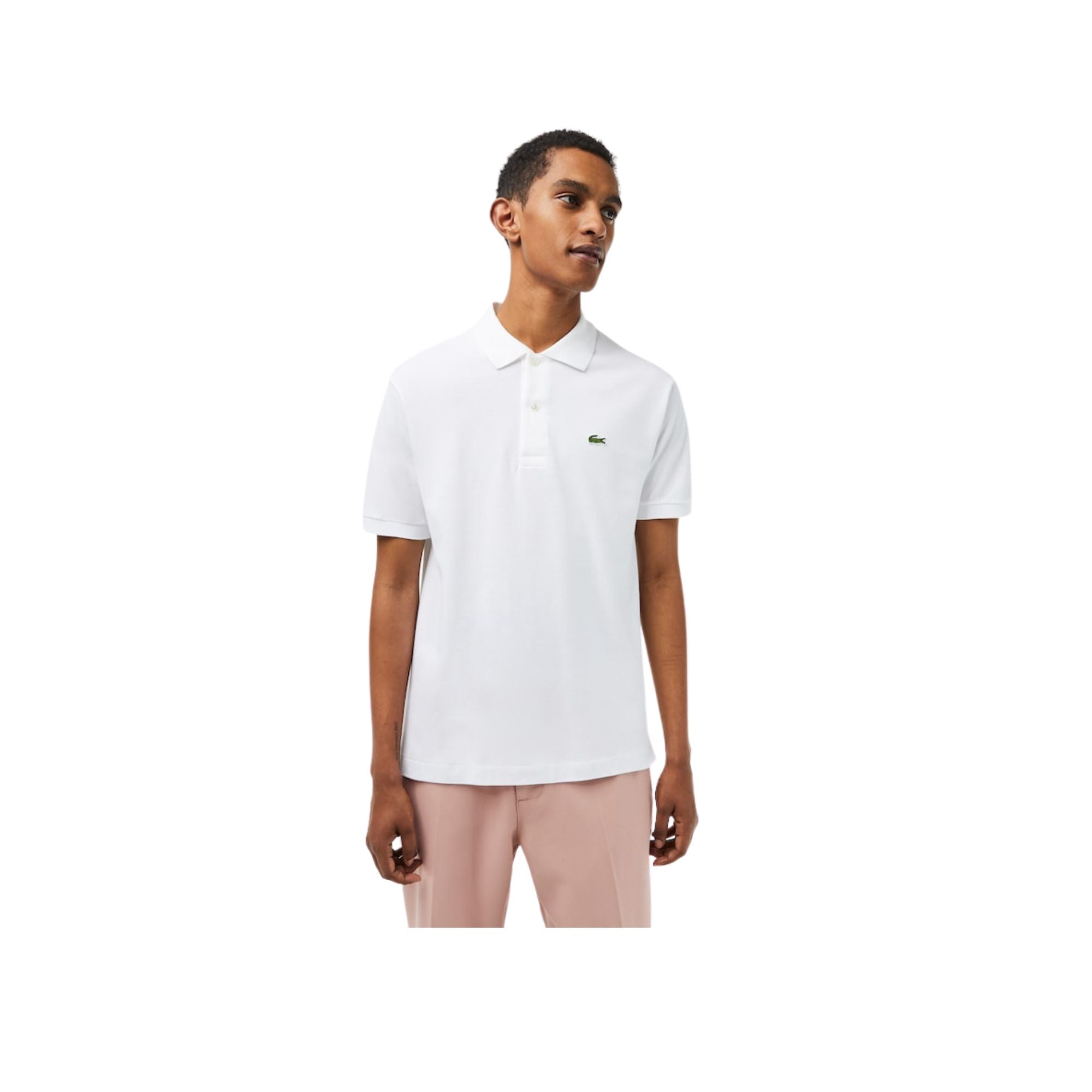 Polo Uomo in piquet di cotone bianco modello frontale