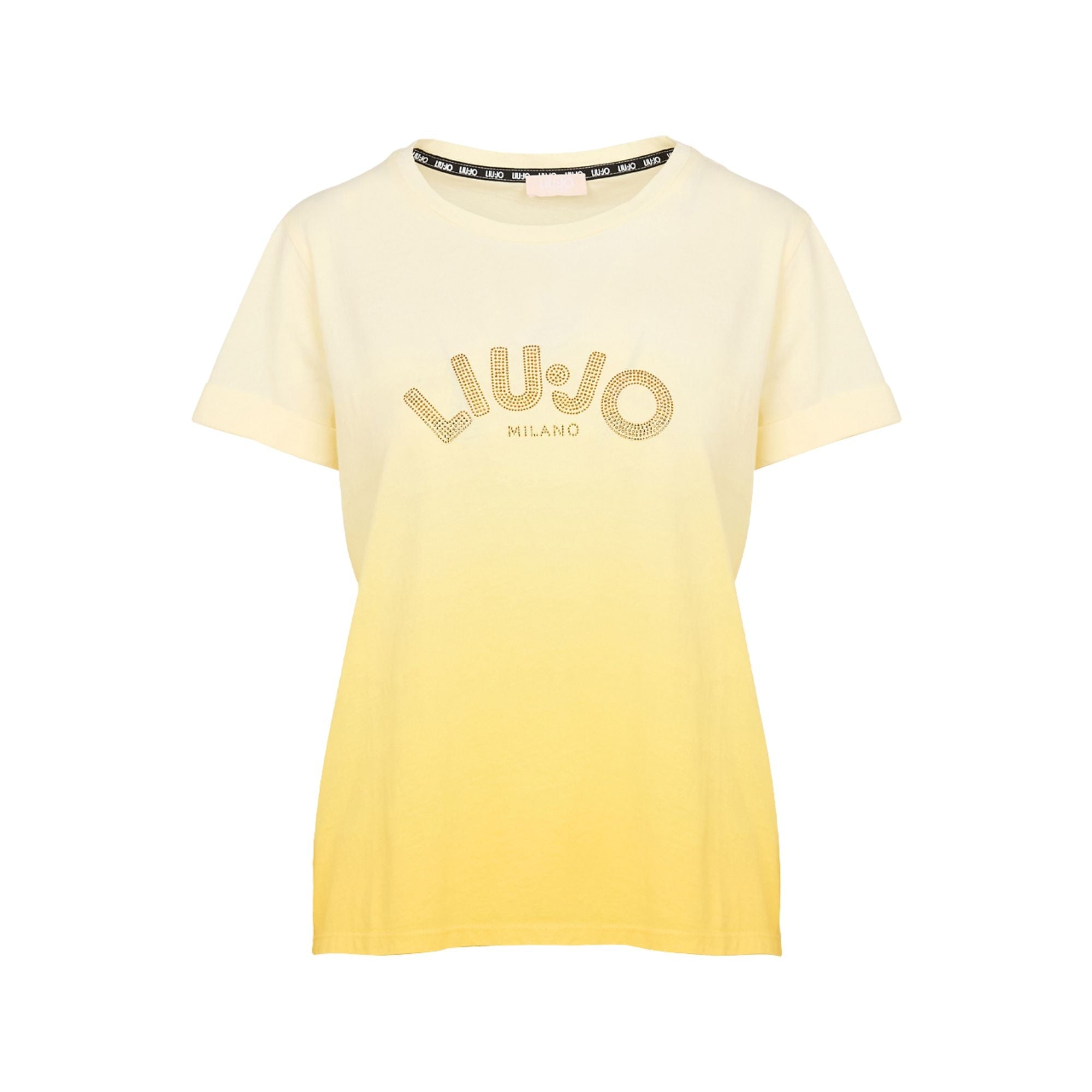 T-shirt Donna sfumata gialla con strass