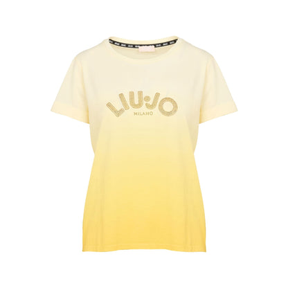 T-shirt Donna sfumata gialla con strass