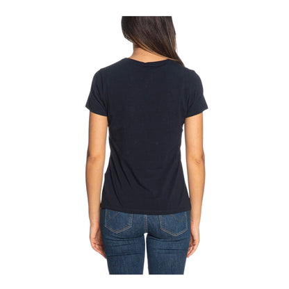 T-shirt Blu da Donna slim con logo strass modella retro