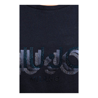 T-shirt Blu da Donna slim con logo strass dettaglio logo
