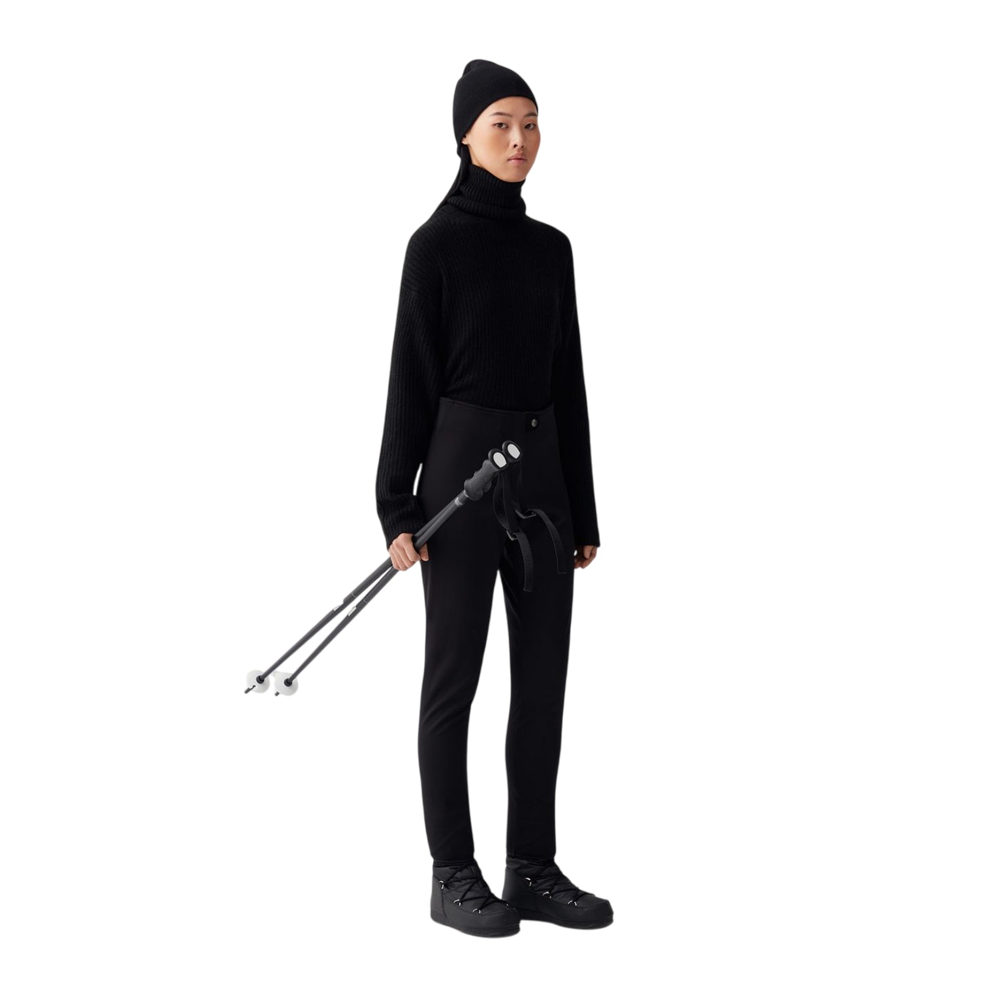 Leggings da Sci Donna in softshell tecnico nero modella intera