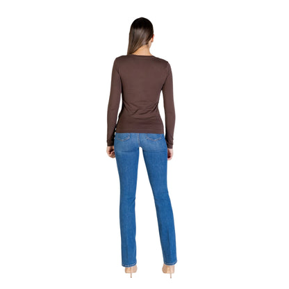 GUESS Maglia da Donna a Manica Lunga in Marrone Con Logo