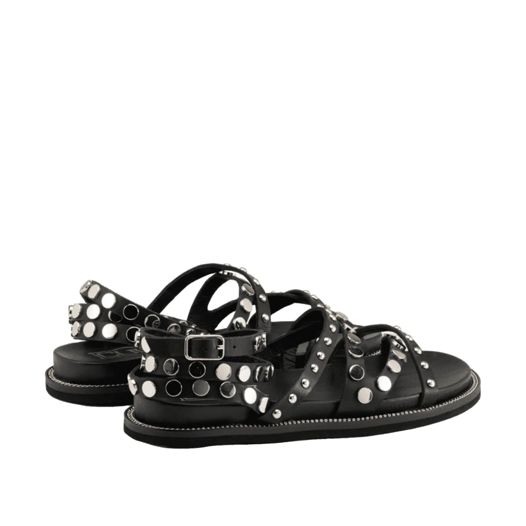 CULT Sandali Roshelle in Pelle Nera Borchiati