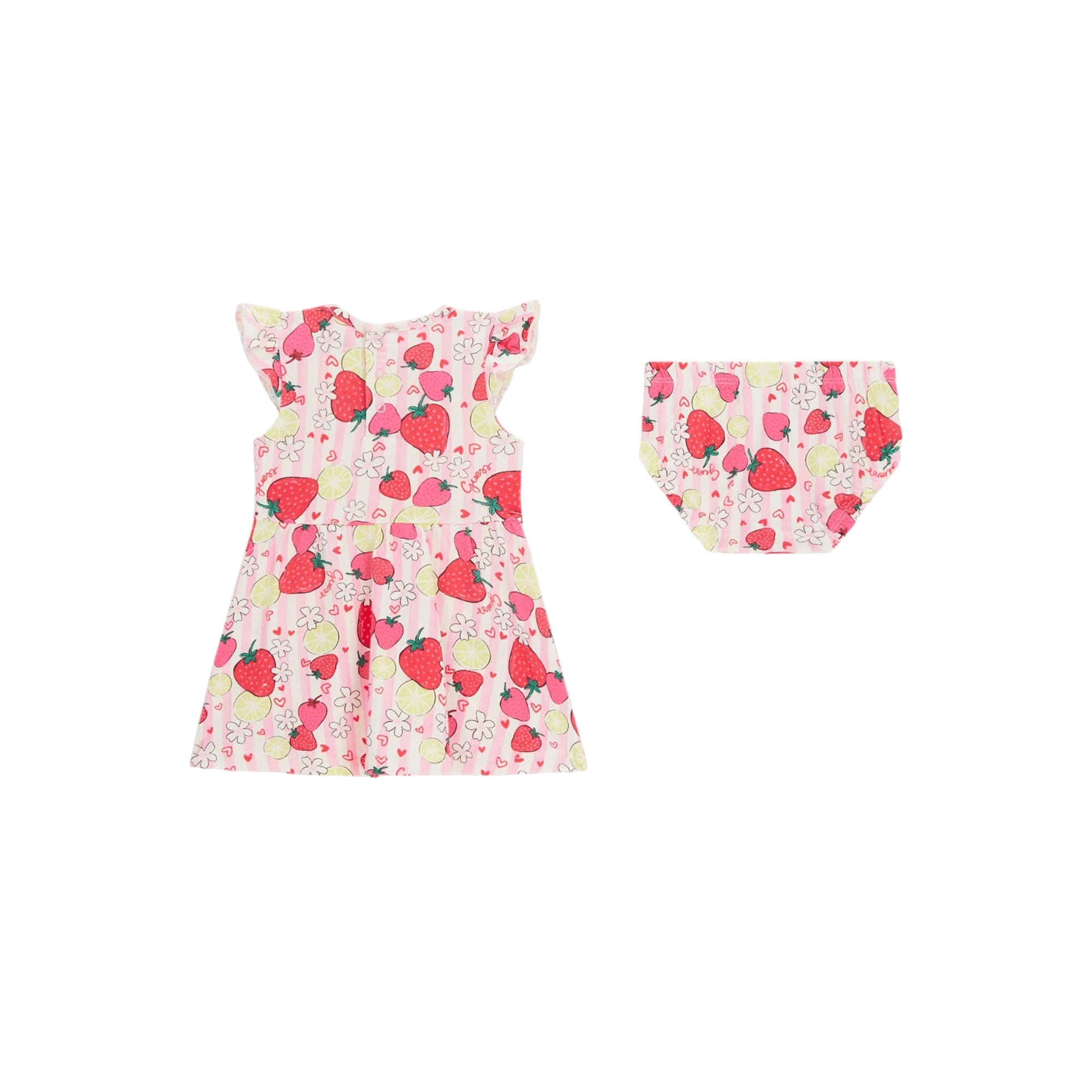 GUESS Set Vestito e Culotte in Cotone con Stampe Frutta da Bambina