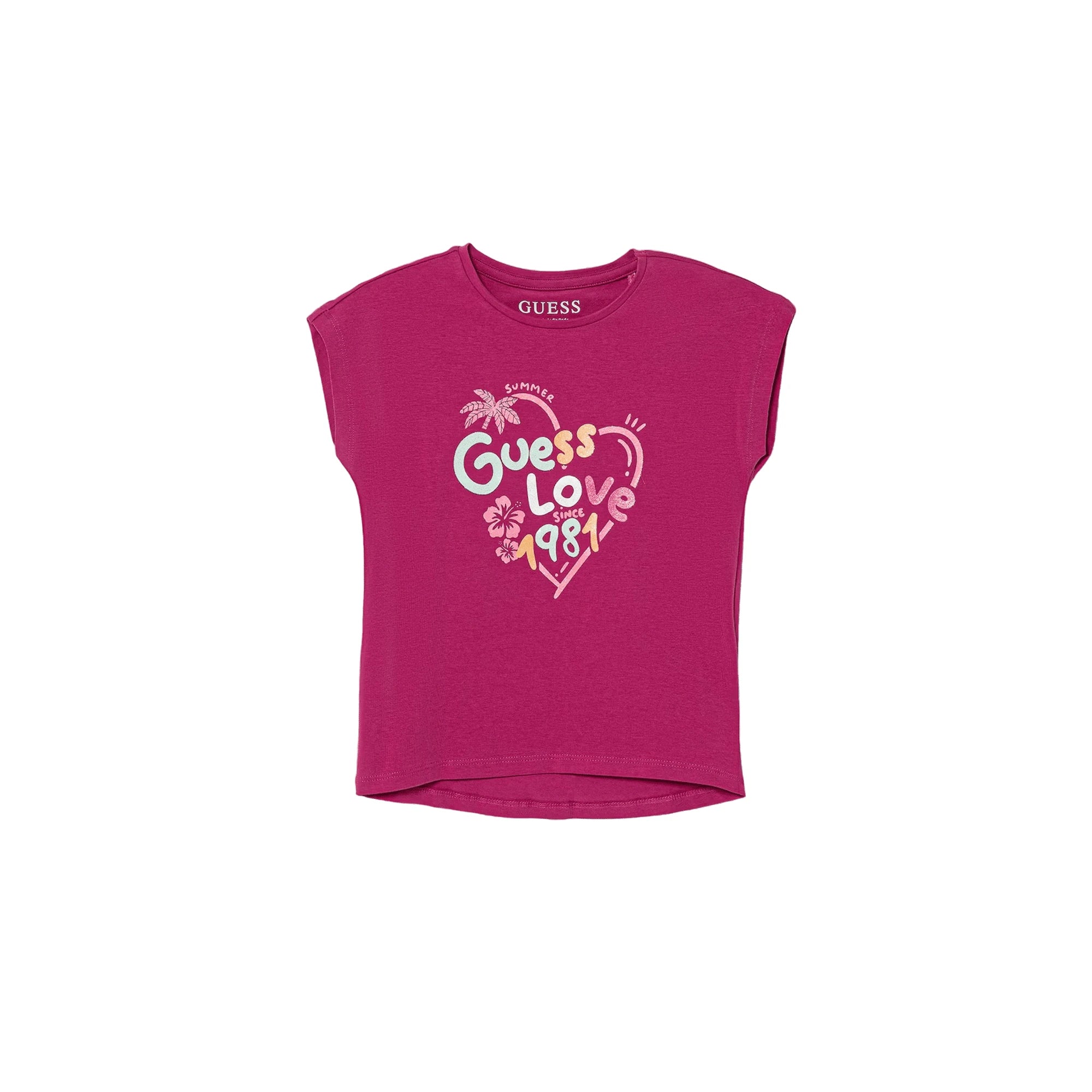 GUESS T-shirt in Cotone Rosa da Bambina con Stampa Glitter