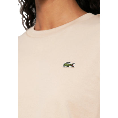LACOSTE T-shirt Beige in Cotone Relaxed Fit da Donna con Logo Ricamato