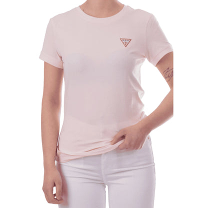 GUESS T-shirt Rosa da Donna Slim Fit con Logo Triangolo