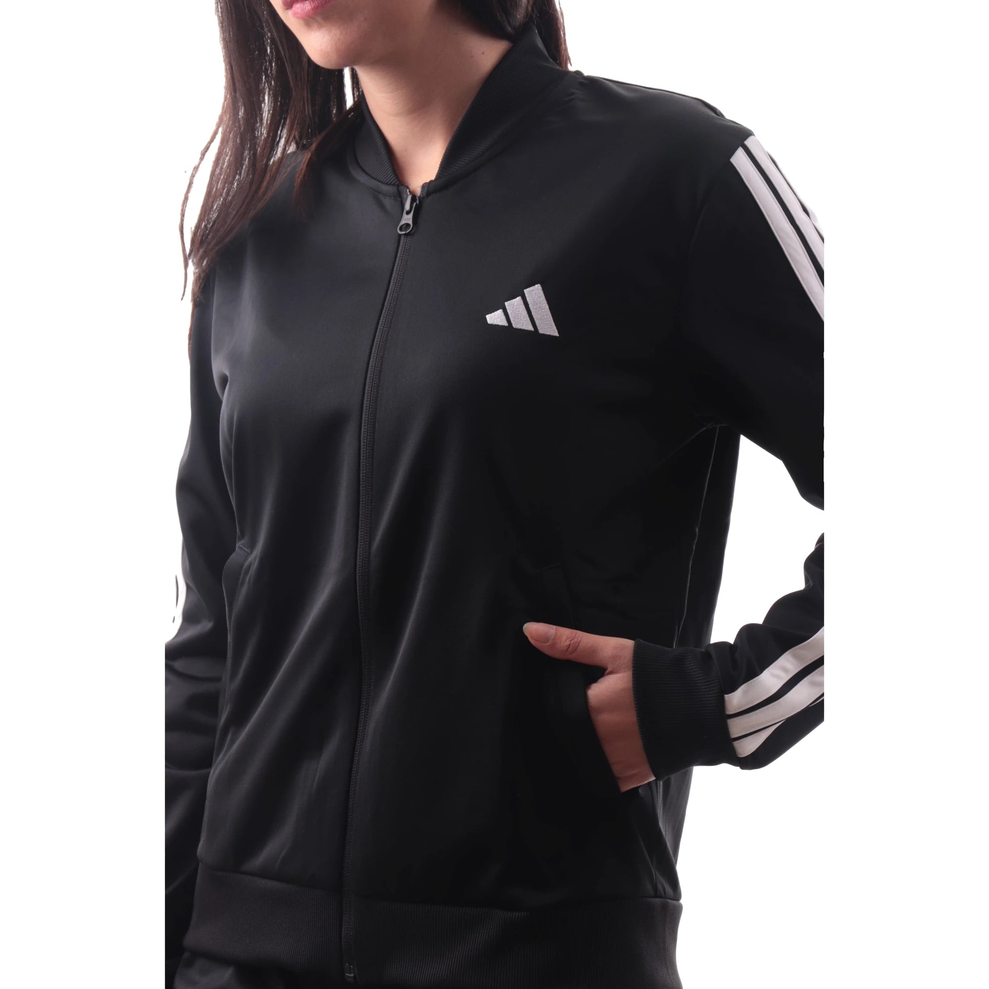 ADIDAS Tuta Completa Nera Donna 3Stripes con Colletto