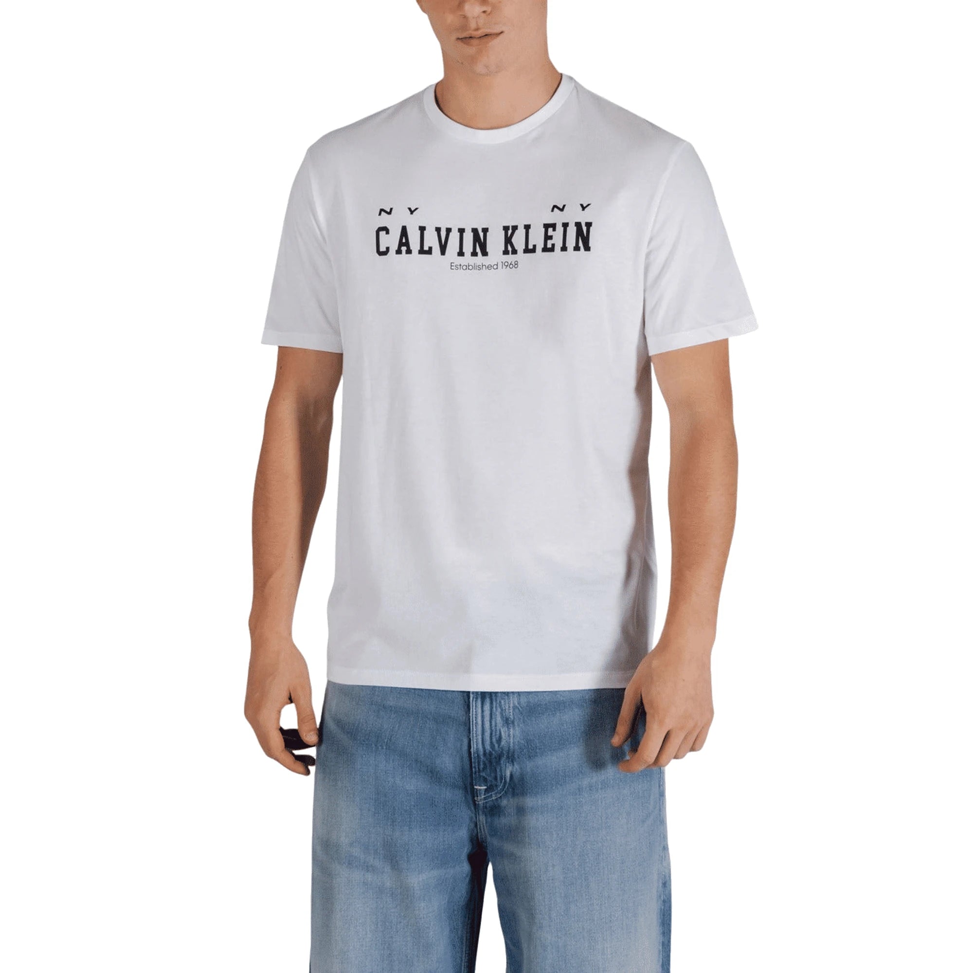 CALVIN KLEIN JEANS T-Shirt Uomo Bianco Stampa Cotone