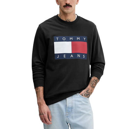 TOMMY HILFIGER Felpa Uomo Nera Cotone Organico Stampa Maniche Lunghe