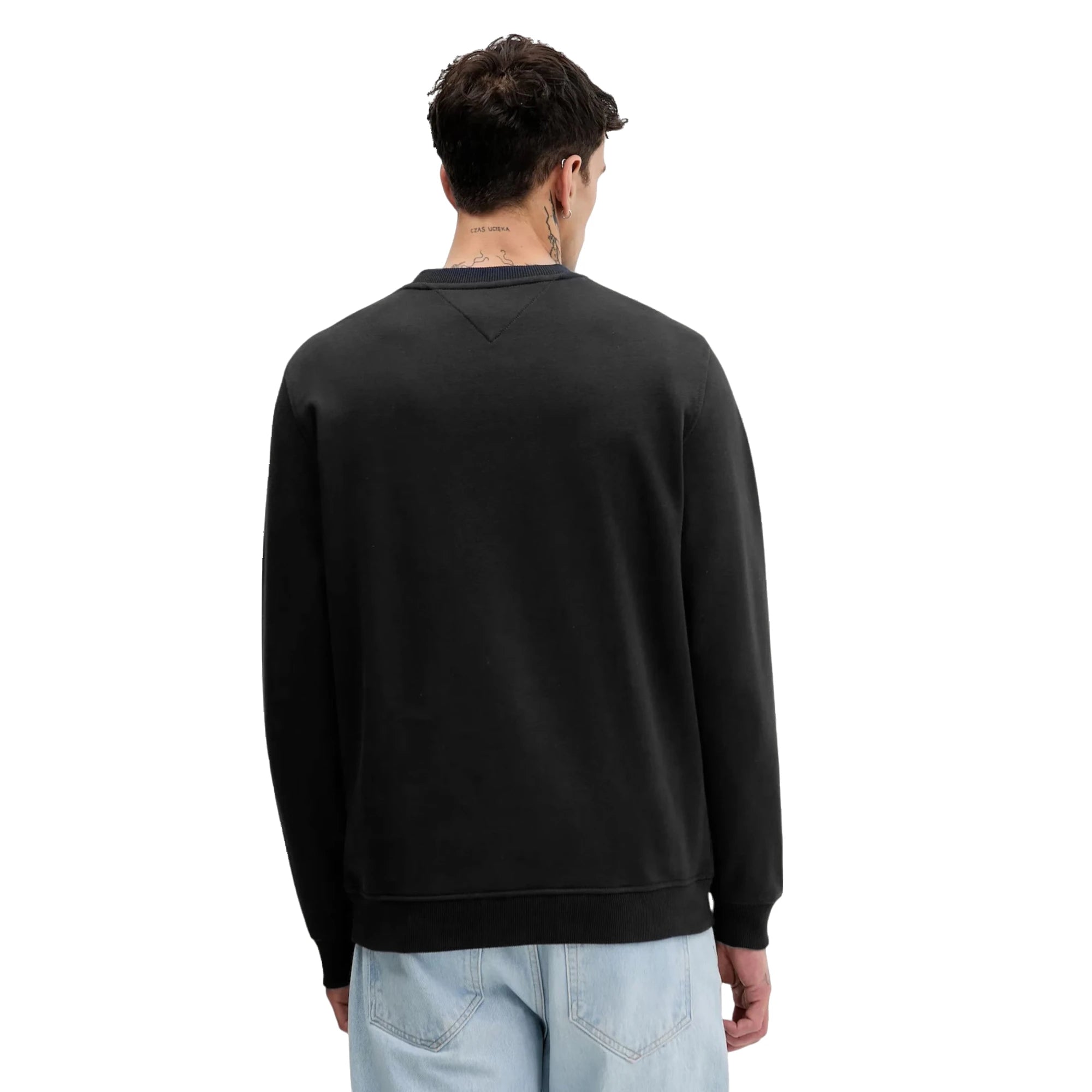 TOMMY HILFIGER Felpa Uomo Nera Cotone Organico Stampa Maniche Lunghe