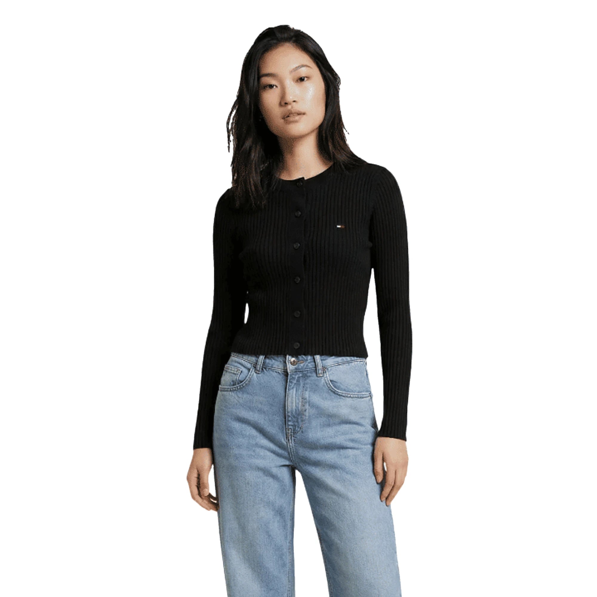 TOMMY HILFIGER Cardigan Donna Nero Cotone Organico