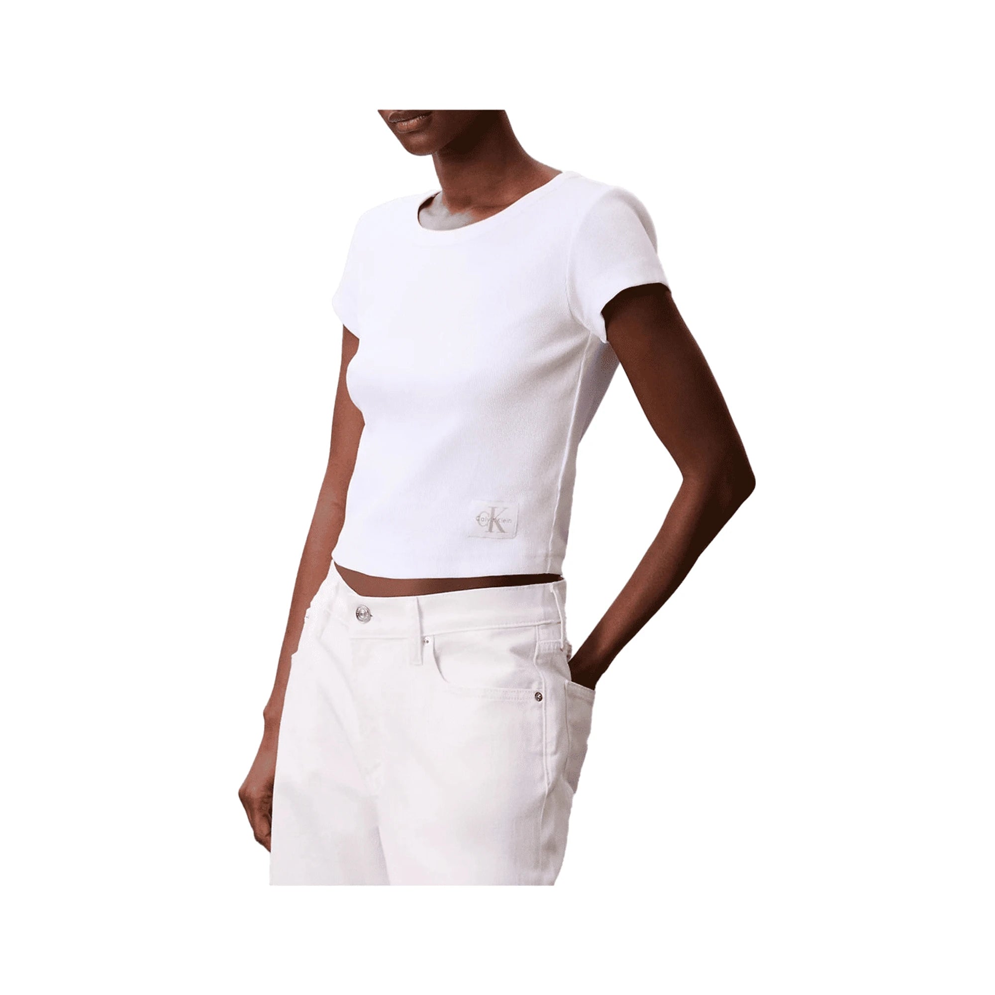 CALVIN KLEIN T-Shirt A- Woven Label 2X2 R Bianco