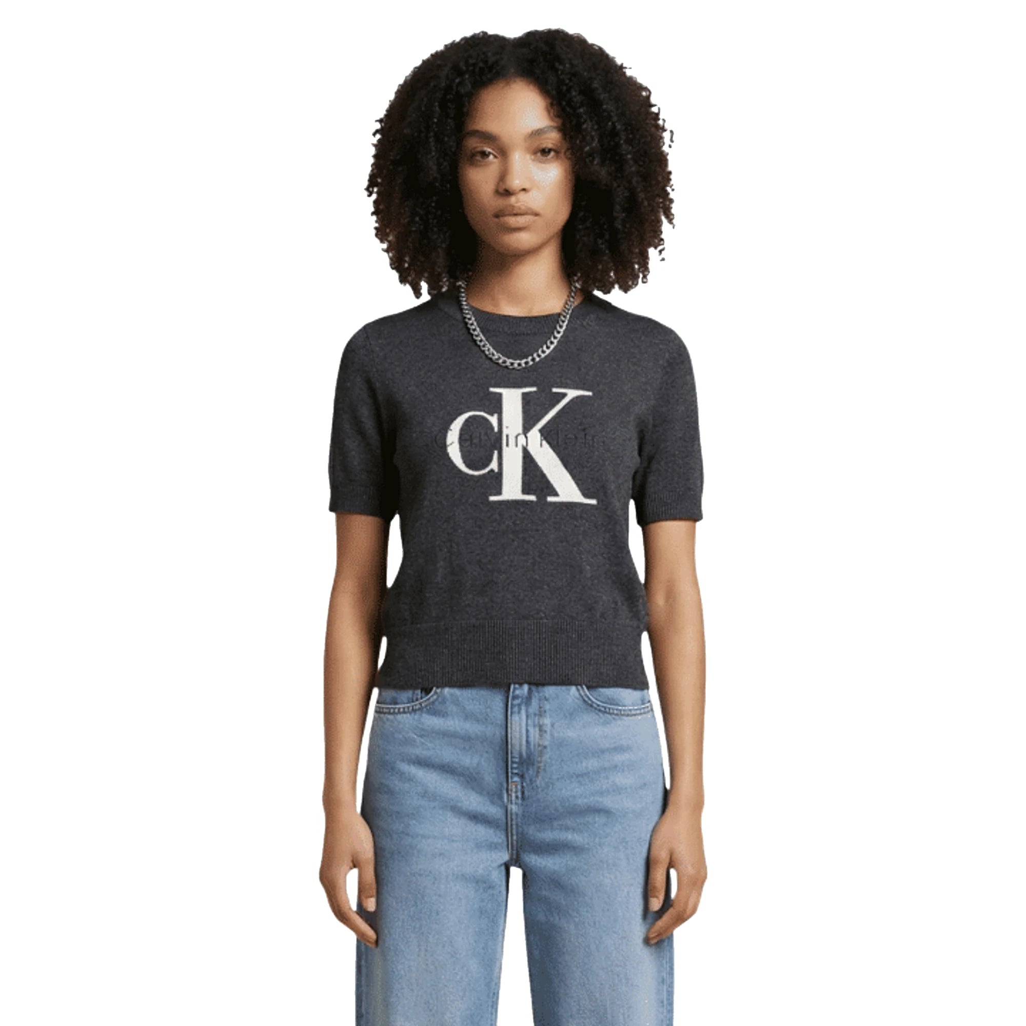CALVIN KLEIN JEANS Maglia Donna Cotone Grigia Stampa