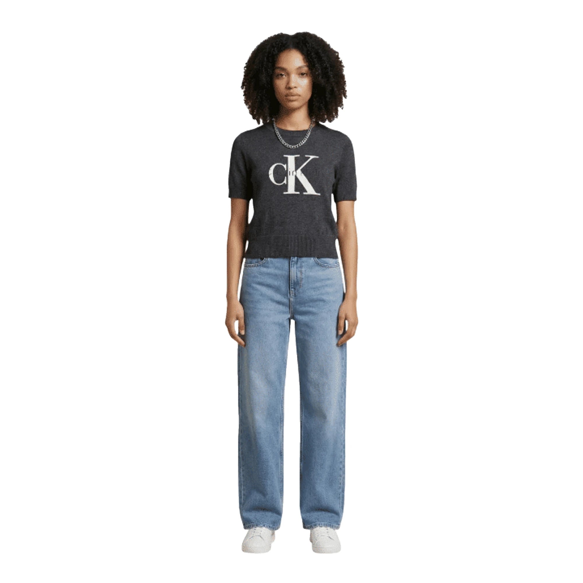 CALVIN KLEIN JEANS Maglia Donna Cotone Grigia Stampa
