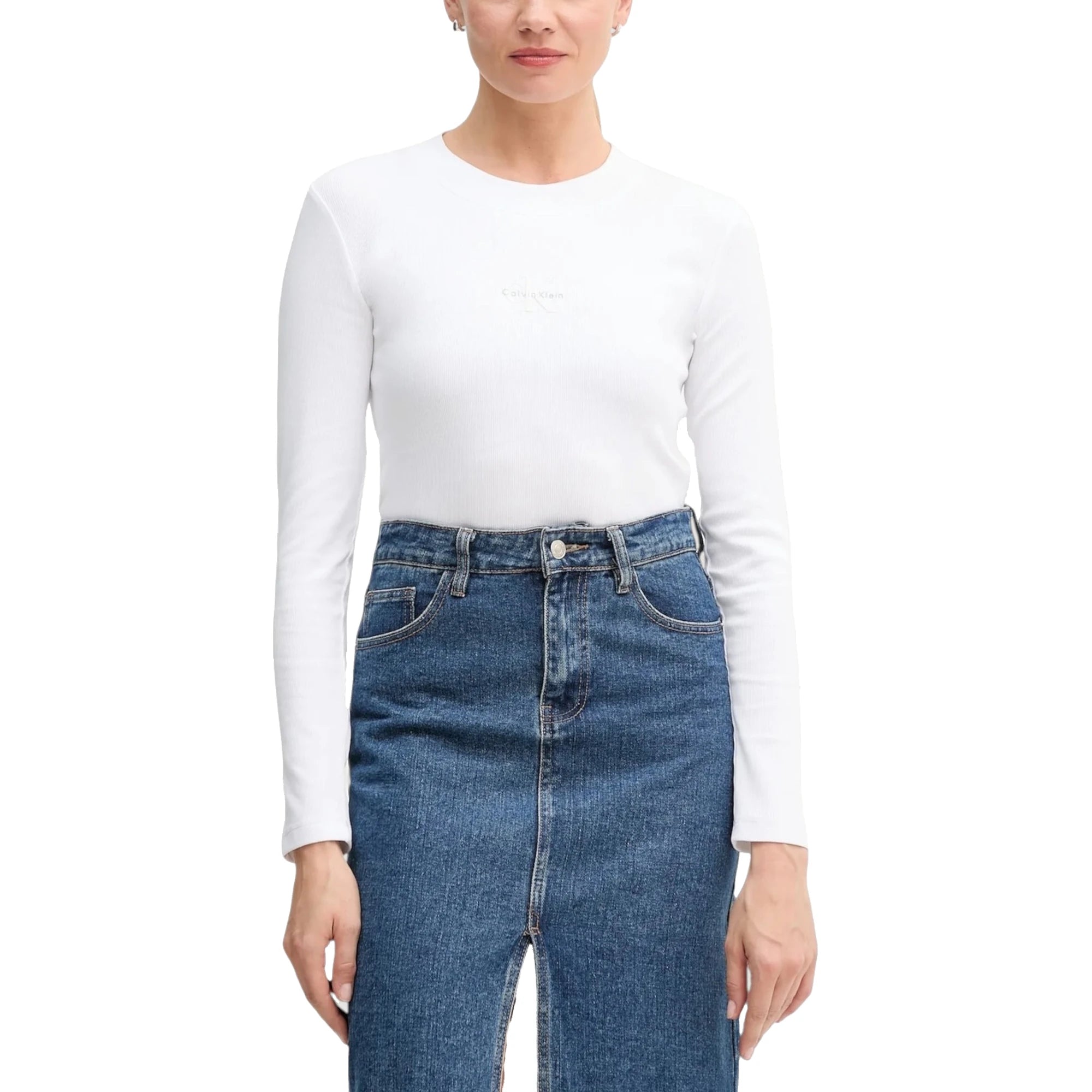 CALVIN KLEIN T-shirt Donna Monogram Baby A Manica Lunga