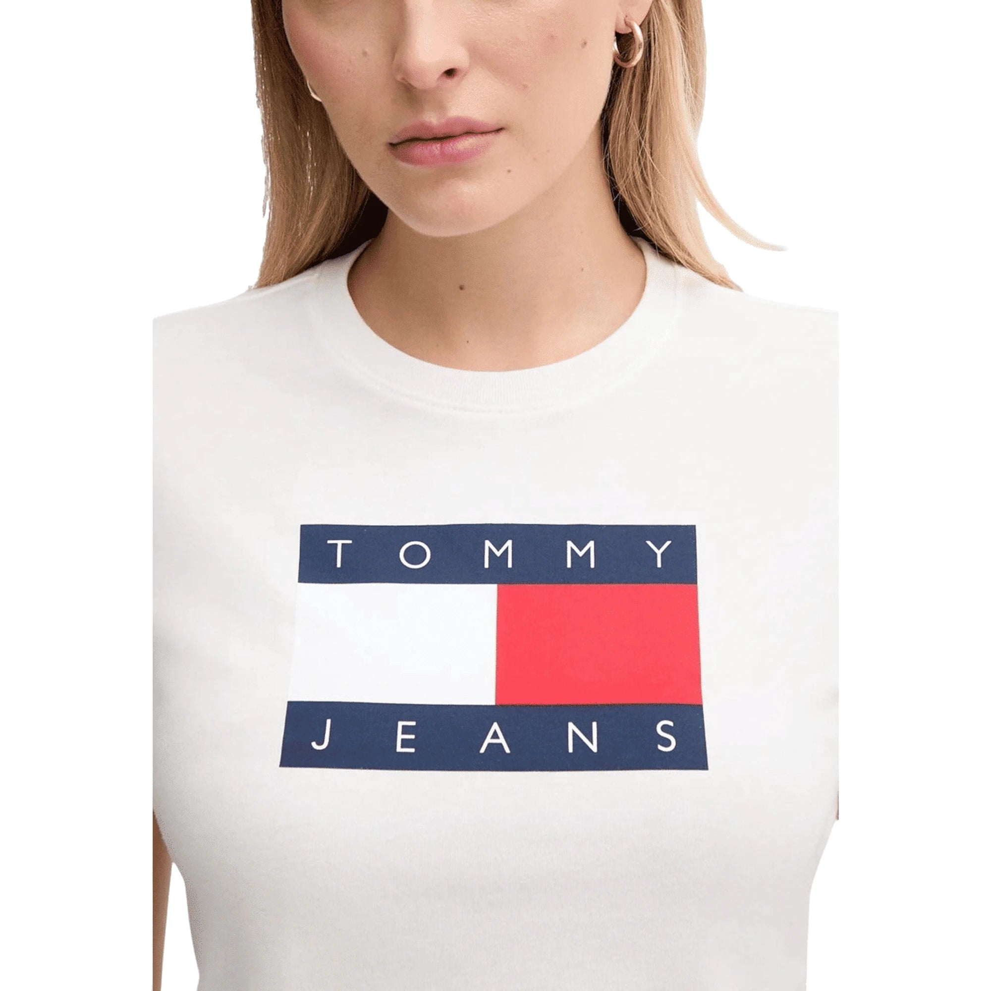 TOMMY HILFIGER T-Shirt Donna Bianco Cotone Organico Stampa