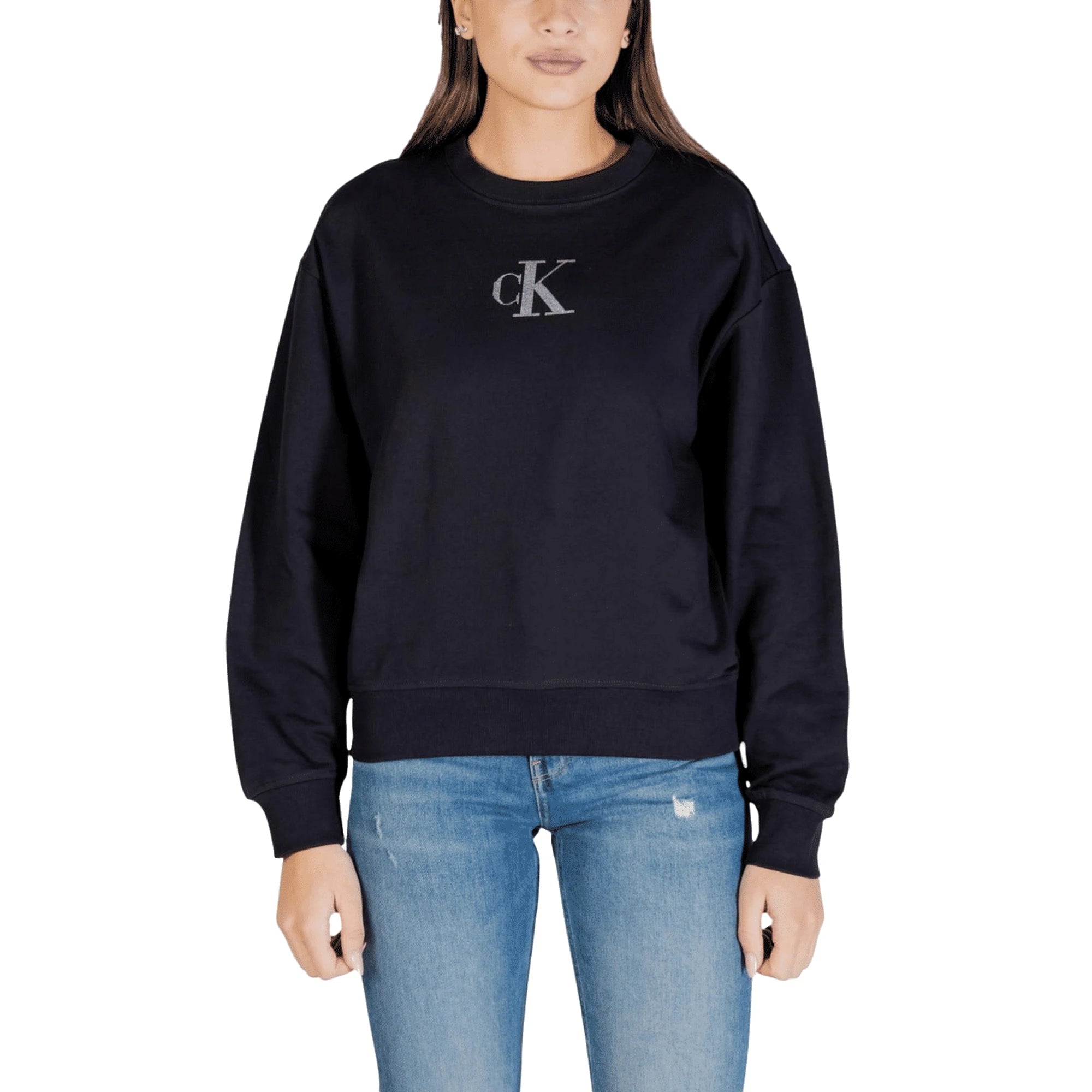 Calvin Klein Jeans Felpa Donna Nera Maniche Lunghe Scollo Tondo