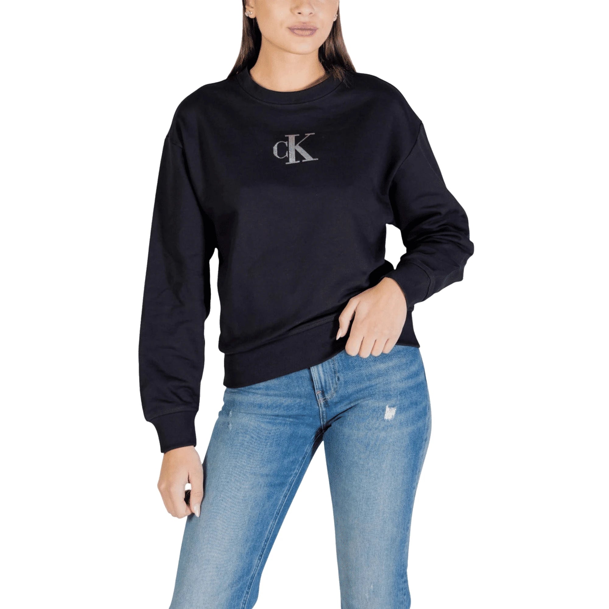 Calvin Klein Jeans Felpa Donna Nera Maniche Lunghe Scollo Tondo