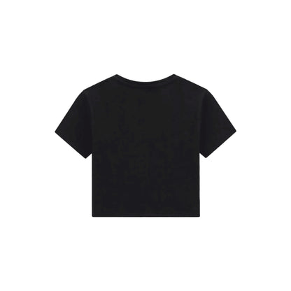 T-Shirt Nera Crop Stampa Labbra Maniche Corte