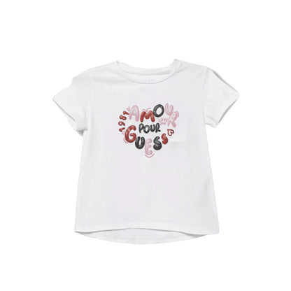 T-shirt Bianca Bambina Scritta Brillantinata