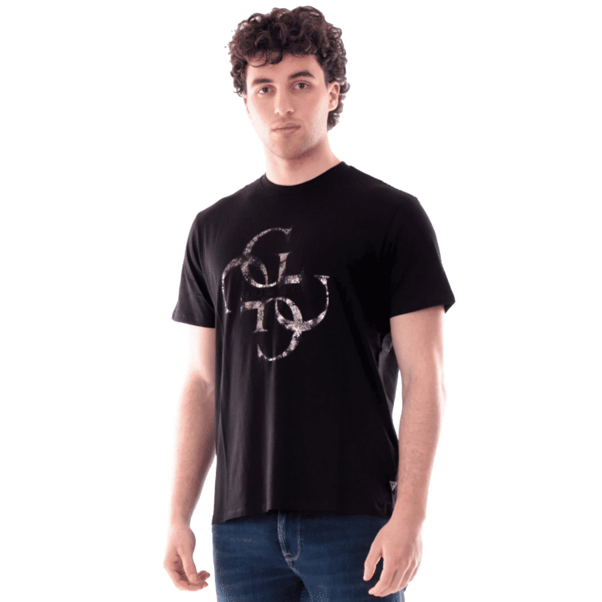 T-shirt Uomo Nera Maxi Stampa Cotone