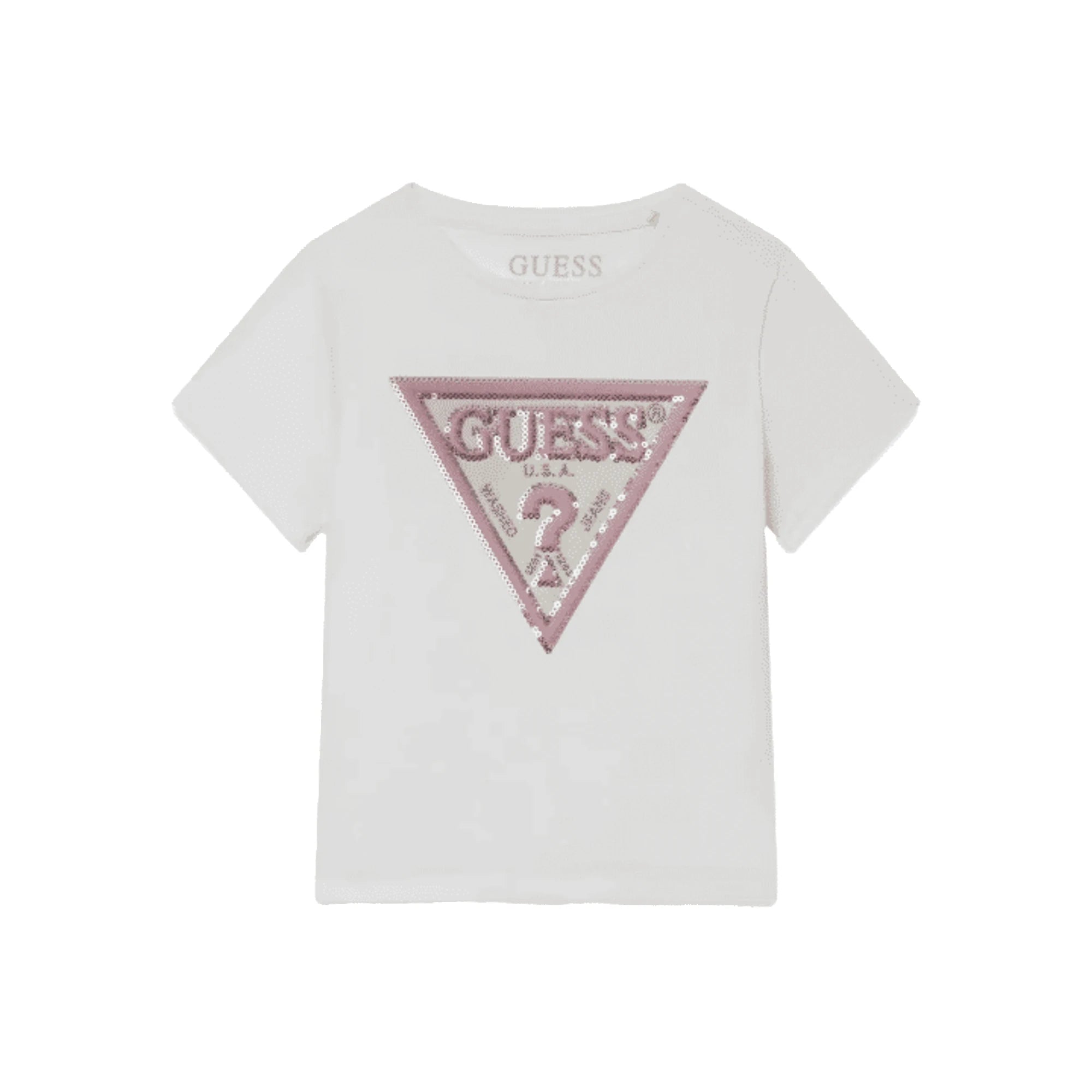T-shirt bambina bianca logo paillettes