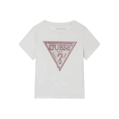 T-shirt bambina bianca logo paillettes
