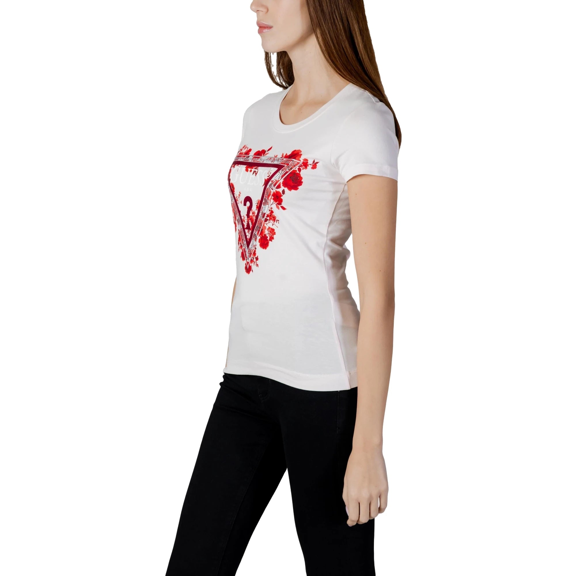 T-shirt Bianca Donna Con Triangolo Floreale 
