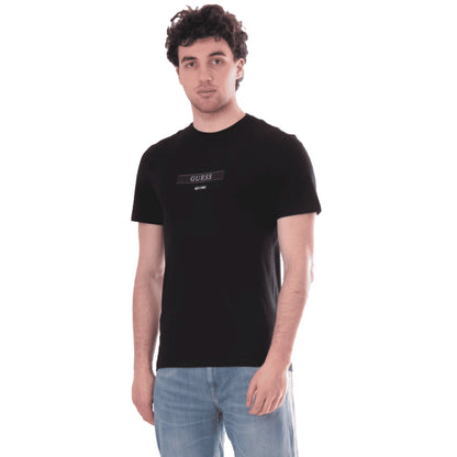 T-shirt Nera Uomo Cotone Scritta Slim