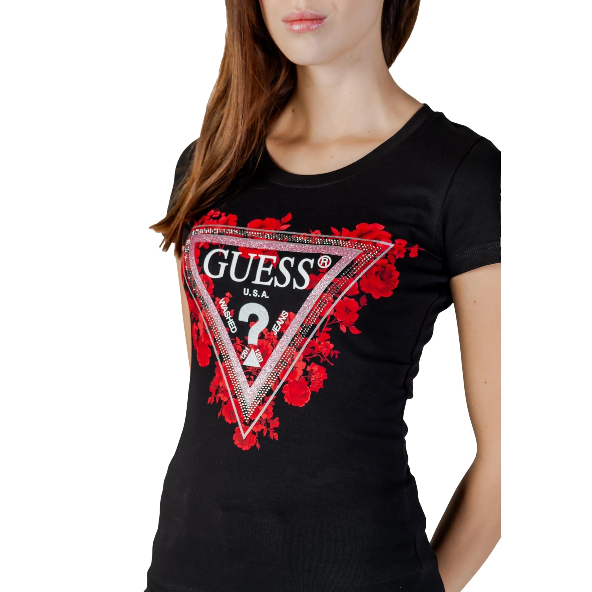 T-shirt Donna Nera SS CN FLOWERS TRIANGLE TEE