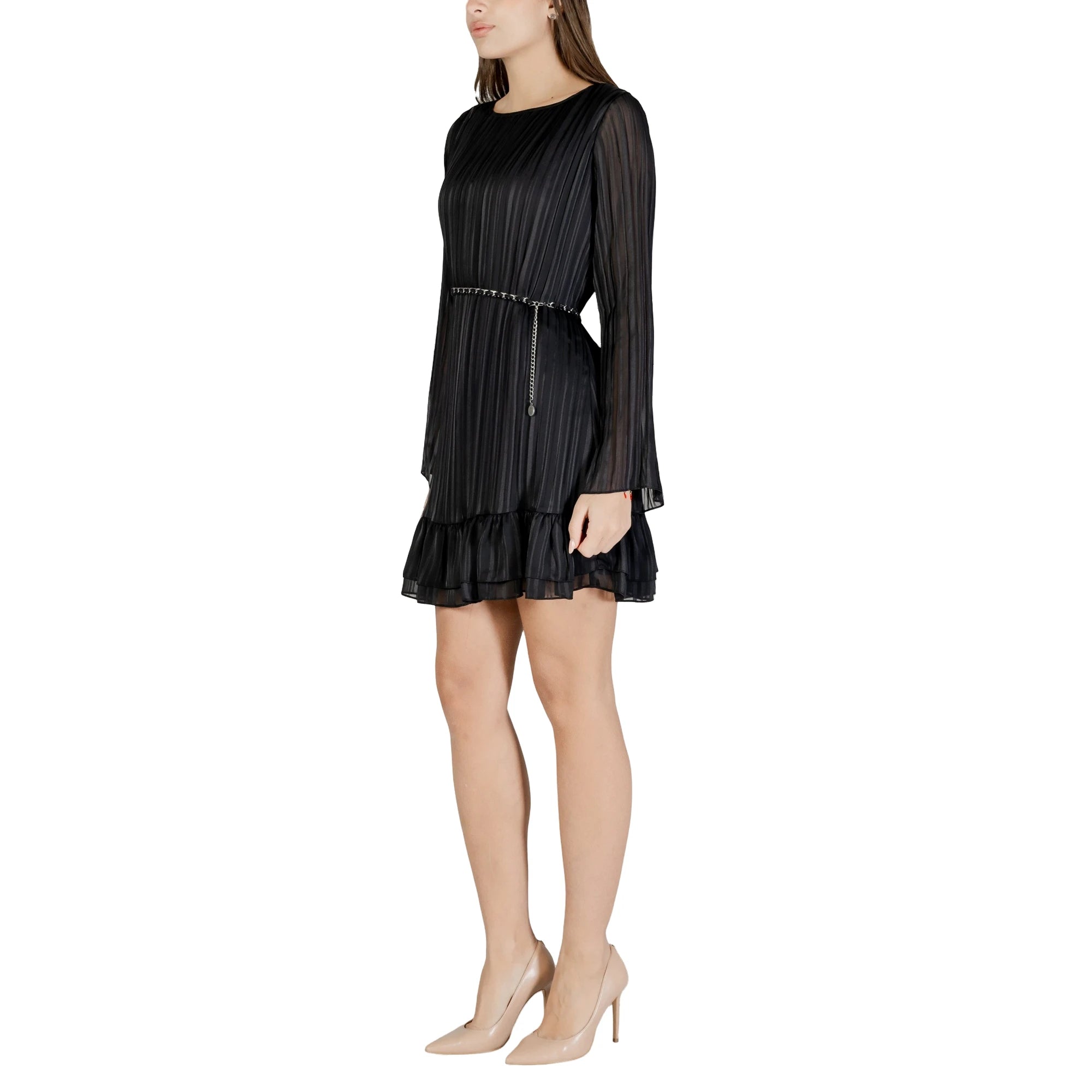 Vestito Midi LS ILENIA PLEAT DRESS Elegante Nero
