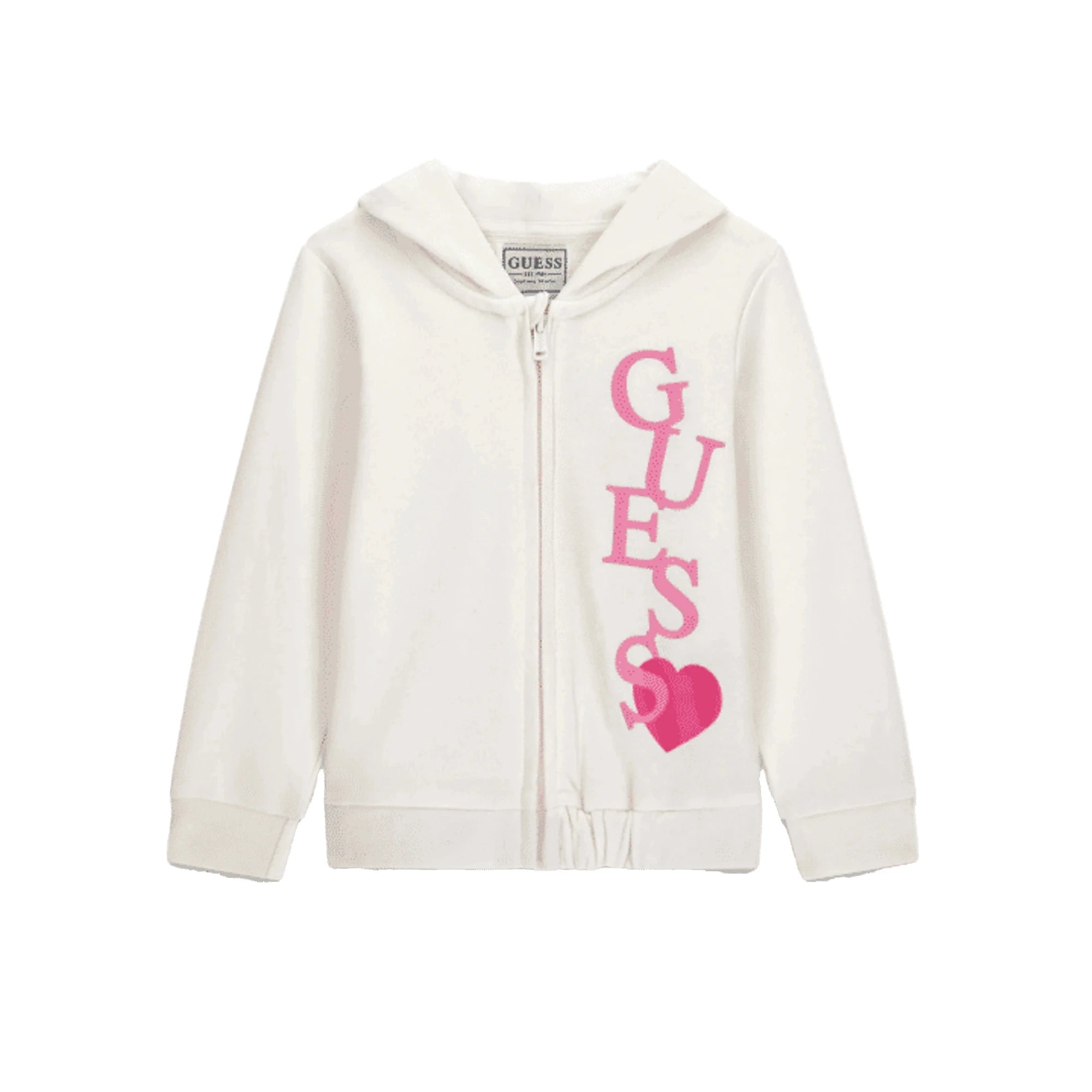 Felpa Bambina con Cappuccio e Zip Bianca e Rosa