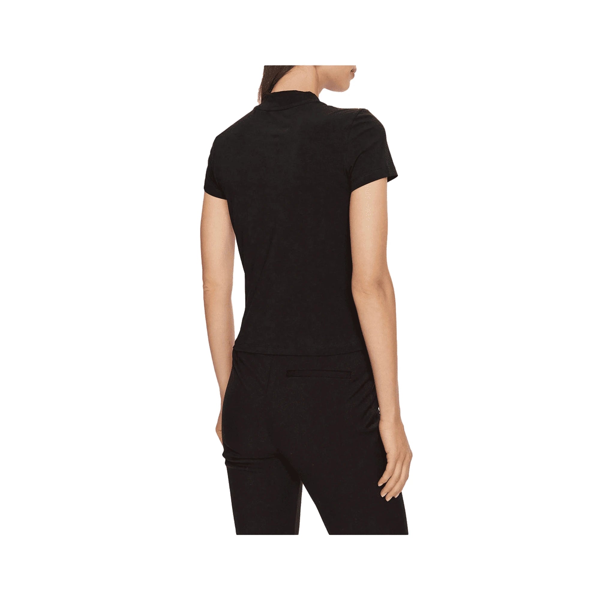 T-Shirt Mock Neck Donna Nero Logo 4G Strass