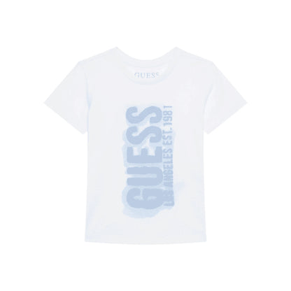 GUESS T-shirt Bambino Cotone Biologico Logo Bianco