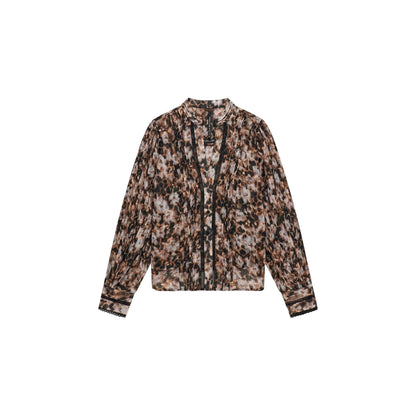 GUESS Blusa Chiffon Stampa Animalier con Scollo a V